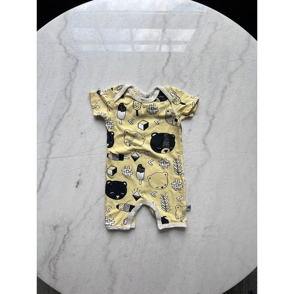 Milk & Masuki Baby Romper 3-6 Months Yellow Graphic Print